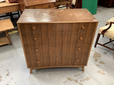 Lot 915 - Vintage Heals chest of four long drawers with turned handles, on shaped feet, together with a Heals dressing table with three drawers (2)