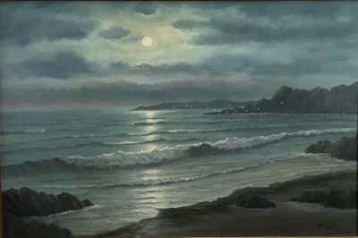 Lot 56 - Collier, 20th century, oil on canvas - Moonrise, Cornwall, signed, in gilt frame