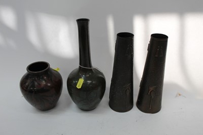Lot 2359 - Two WMF copper vases with enamel decoration, together with a pair of Art Nouveau copper vases (4)