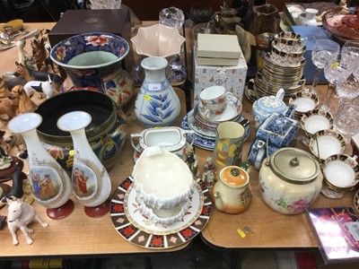 Lot 274 - Pair of Coalport shell dishes, pair of milk glass vases with painted decoration and other china
