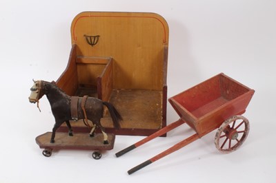 Lot 723 - 19th century folk art carved and painted wooden horse, cart and stable