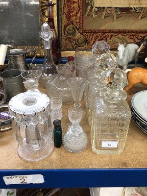Lot 78 - 19th century glass lustre, cut glass decanters and other glass