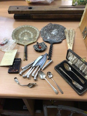 Lot 35 - Victorian tortoiseshell card case, other small collectables, silver handled tea knives and sundries