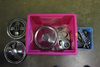 Lot 2021 - One box of Classic car badges, mainly for Triumph models together with AA and RAC badges