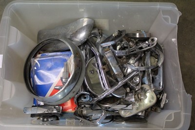 Lot 2022 - One box of Classic car chrome fittings to include bumper over riders, door handles and other fittings, possibly for a Triumph Dolomite or Herald