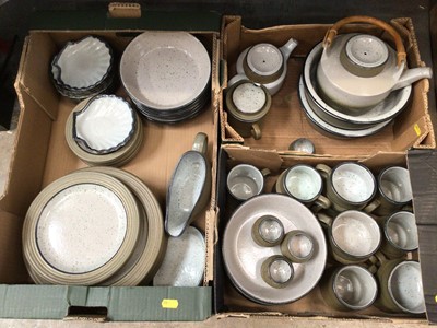 Lot 182 - Three boxes of Denby style stoneware dinner service including tea pot, cups and bowls 61 pieces