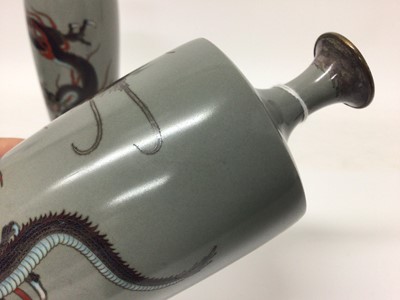 Lot 866 - Very fine quality pair of  Japanese cloisonné vases with dragons on grey ground - signed