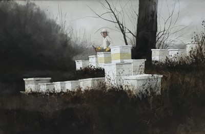 Lot 41 - Ronald Lewis (American) watercolour painting of a beekeeper