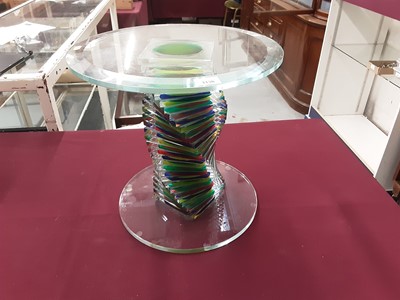 Lot 1138 - Stylish Murano custom made lead crystal glass side table with coloured glass column