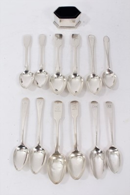 Lot 473 - Twelve Georgian and Victorian silver spoons, and a Garrard silver salt