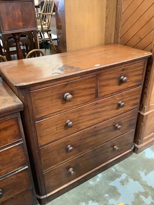 Lot 927 - Victorian mahogany chest of two short and three long drawers with bun handles on platform base 119 cm wide, 116 cm high, 50 cm deep