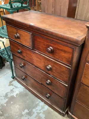 Lot 928 - Victorian mahogany chest of two short and three long drawers with bun handles on platform base 102 cm wide, 106 cm high, 49 cm deep