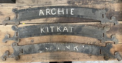 Lot 49 - Three antique cast iron stable door name plaques of arched form