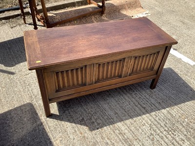 Lot 953 - Oak coffer with panelled front, 107cm wide, 45cm deep, 52cm high