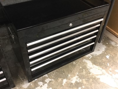 Lot 269 - Two mechanics garage / workshop tool boxes with hinged lids and five draws