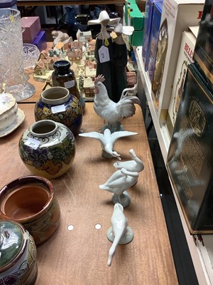 Lot 278 - Lladro figure of Nuns, Lladro Cockerel and four Lladro Geese (6)