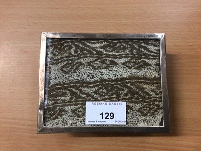 Lot 129 - Peruvian silver (925) mounted hardwood box, the glazed top containing a fragment of antique fabric