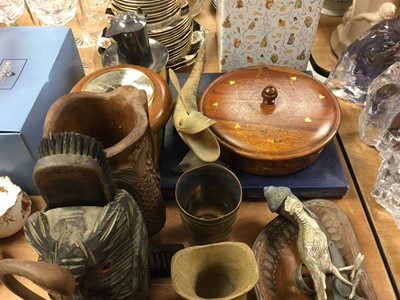 Lot 288 - Black Forest brush holder in the form of an owl, barometer, silver plated ware and sundries