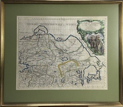 Lot 241 - 17th century hand coloured engraving- map 'La Gran Tartaria' 1693. 45cm x 56cm