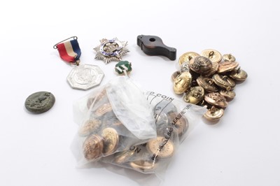 Lot 917 - George V Silver and enamel Royal Masonic Institute for Girls badge (Birmingham 1926), together with a collection of 19th century and later Military buttons, livery buttons and other items