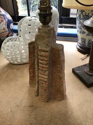 Lot 174 - Bernard Rooke pottery lamp, together with two other lamps