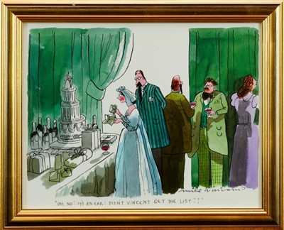 Lot 1797 - Mike Williams (b.1940) pen, ink and watercolour - “Oh No! It’s An Ear: Didn’t Vincent Get The List??”, signed and inscribed