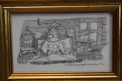 Lot 1883 - Michael Foreman (b.1938) pen and ink illustration - ‘He was sitting bolt upright in his bed, with his eyes wide open, watching them!’, signed