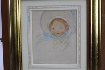 Lot 1730 - *Mabel Lucie Attwell (1879-1964) pencil and watercolour - The Blue Bonnet, signed, in glazed gilt frame, 14cm x 11.5cm 
Provenance: Chris Beetles Ltd. London