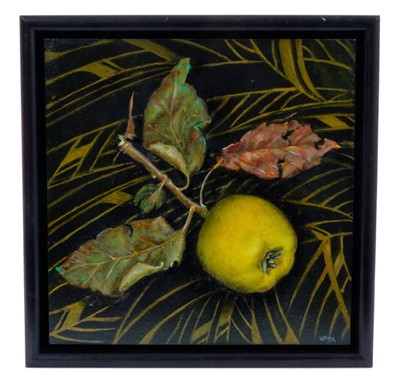 Lot 1147 - Val Archer (b.1946) oil on board - still life Quince, initialled, framed, 20cm square 
Provenance: Chris Beetles Ltd. London