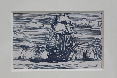 Lot 1872 - William Lionel Wyllie (1851-1931) pen and ink drawing - In Full Sail, in glazed gilt frame, 5.5cm x 8.5cm 
Provenance: Chris Beetles Ltd. London