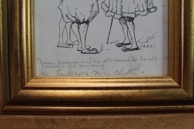 Lot 1740 - Duncan Carse (1876-1938) pen and ink drawing - “Heaven Preserve Me!...”, initialled and inscribed, in glazed gilt frame, 15cm x 12cm 
Provenance: Chris Beetles Ltd. London