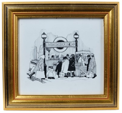 Lot 1739 - Barry Leith (b.1943) pen and ink illustration - ‘It was quite a long walk to get to the underground’, in glazed gilt frame, 17.5cm x 19cm 
Provenance: Chris Beetles Ltd. London