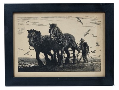 Lot 1703 - George Soper (1870-1942) woodcut - The Plough, 1939, in glazed frame, 15cm x 21cm 
Provenance: Chris Beetles Ltd. London