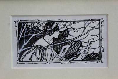 Lot 1736 - Florence Harrison (1877-1955) pen and ink - Holding Pictures, in glazed gilt frame, 7cm x 12.5cm 
Provenance: Chris Beetles Ltd. London