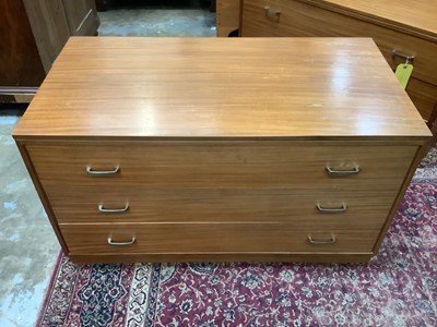 Lot 1003 - Pair of mid 20th century teak three drawer chests, 107cm wide, 56cm deep, 61cm high