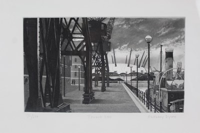 Lot 1855 - Anthony Dyson signed limited edition etching - Towards 2000, 172/250, in glazed gilt frame, together with an unframed etching ‘Time-Bytes’, with related paperwork