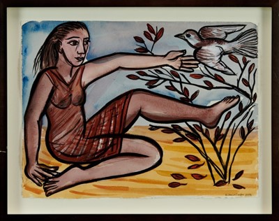 Lot 1891 - Eileen Cooper (b.1953) watercolour, ink and pastel - Dove 2016, signed, in glazed frame 
Provenance: Caroline Wiseman