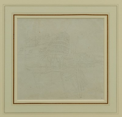 Lot 1857 - Thomas Rowlandson (1756-1827) pencil drawing - The Shipyard, in glazed gilt frame, 16cm x 17cm 
Provenance: Chris Beetles Gallery