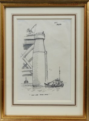 Lot 1732 - *Norman Thelwell (1923-2004) pen, ink and pencil - “Any Jobs Going Mate”, in glazed gilt frame, 19cm x 13cm 
Provenance: Chris Beetles Gallery
