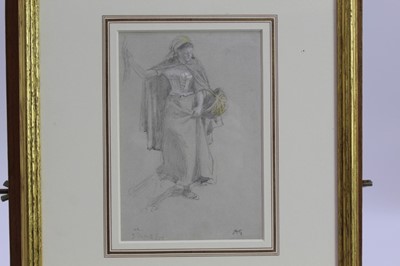 Lot 1842 - Albert Goodwin (1845-1932) pencil and crayon sketch - Maiden With a Basket, initialled, in glazed gilt frame