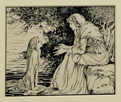 Lot 1759 - Helen Jacobs (1880-1970) pen and ink - Prosperina and the Nymph, signed, in glazed gilt frame 
Provenance: Chris Beetles Gallery