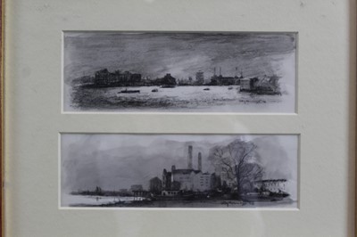Lot 1831 - Roy Hammond (b.1934) pair of charcoal and monochrome watercolours - Battersea & Chelsea, signed and dated ‘98, in glazed gilt frame, as one 
Provenance: Chris Beetles Gallery