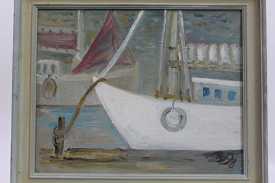Lot 1803 - Late 20th century English School oil on canvas - moored boats, initialled and dated ‘98, framed