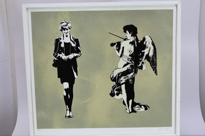 Lot 1892 - Blek Le Rat (b.1951) signed limited edition screenprint - Diana and the Angel, 79/100, in glazed frame