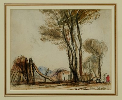 Lot 1820 - Thomas Churchyard (1798-1865) charcoal and watercolour - The House by the Trees, in glazed gilt frame 
Provenance: Chris Beetles Gallery