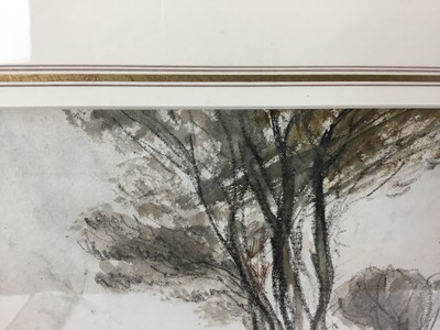Lot 1820 - Thomas Churchyard (1798-1865) charcoal and watercolour - The House by the Trees, in glazed gilt frame 
Provenance: Chris Beetles Gallery