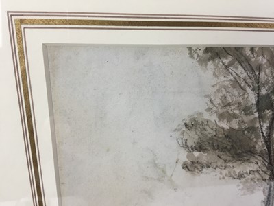 Lot 1820 - Thomas Churchyard (1798-1865) charcoal and watercolour - The House by the Trees, in glazed gilt frame 
Provenance: Chris Beetles Gallery