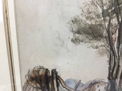 Lot 1820 - Thomas Churchyard (1798-1865) charcoal and watercolour - The House by the Trees, in glazed gilt frame 
Provenance: Chris Beetles Gallery