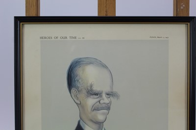 Lot 1780 - *Ronald Searle set of twelve Punch cartoons - Heroes of our Time, in glazed frames