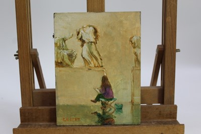 Lot 1876 - Dennis Gilbert (b.1922) oil on board - figure sketching, signed, unframed